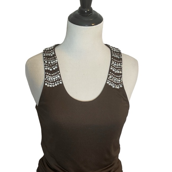 ALICE + OLIVIA SILK VISCOSE SLEEVELESS RHINESTONE ACCENT TANK TOP TUNIC - Picture 3 of 10